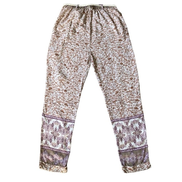 Anthropologie Ollari Boho Animal Print Pull On Tapered Realxed Summer Pants Sz M - Picture 2 of 16